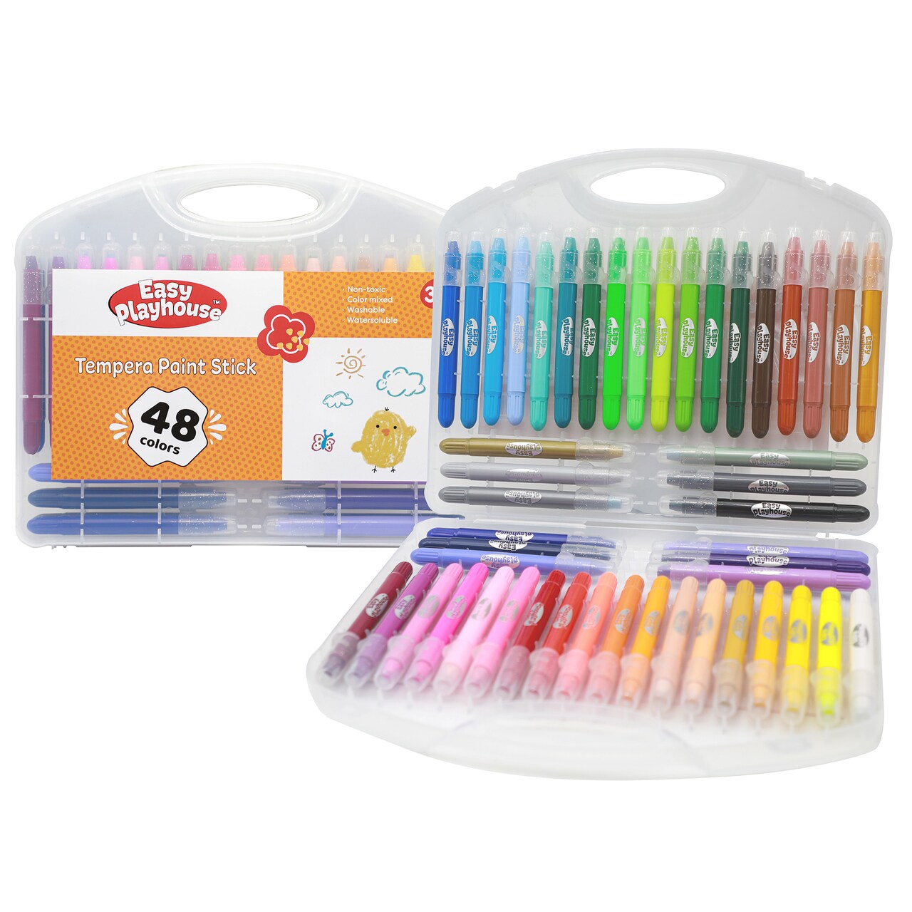 Easy Playhouse: Tempera Paint Sticks - 48pk, Vibrant Color Set, Non-Toxic, No Mess, Washable, Water Soluble, Quick Drying, Art-Craft Supplies, Kids 3+